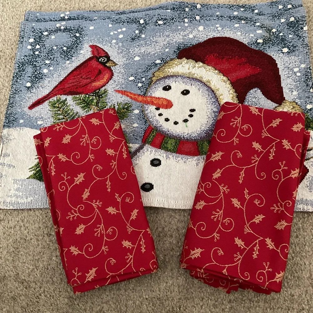 Festive Red Holiday Tapestry Set of 2